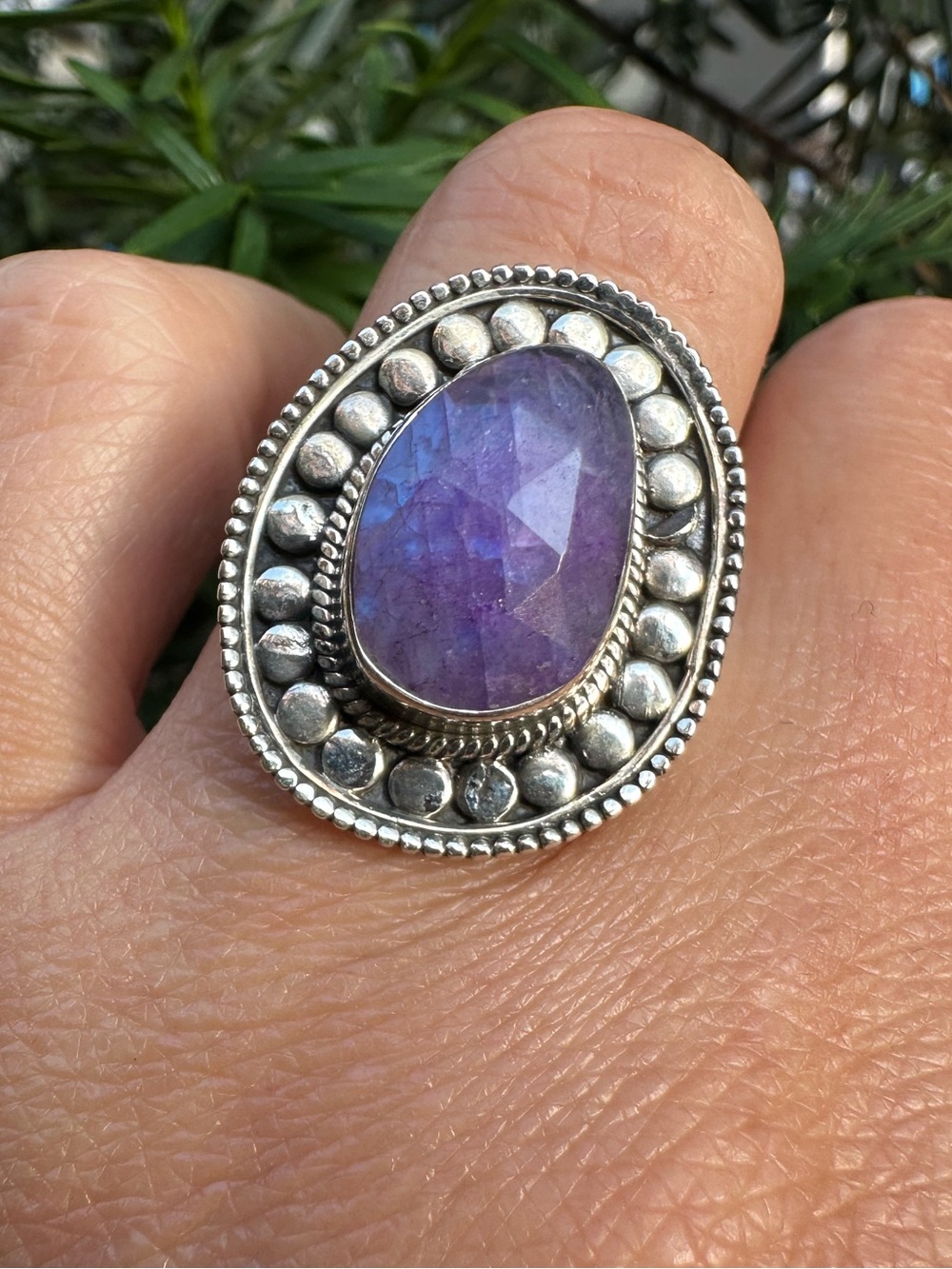 925 Sterling Silver Purple Moonstone Gemstone Ring